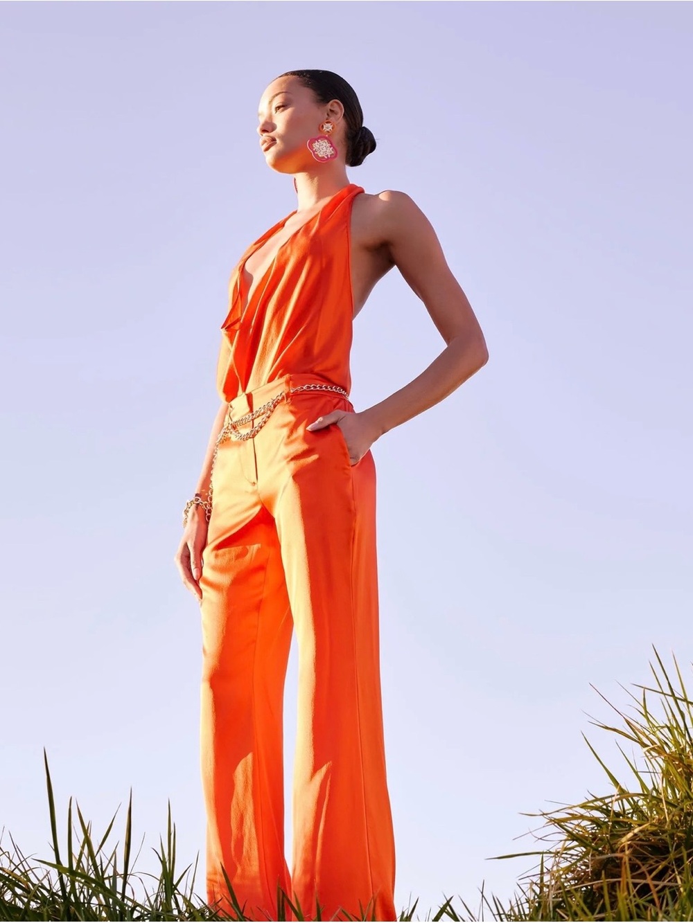 Ramy Brook Harriet silk Orange  halter 6 way top